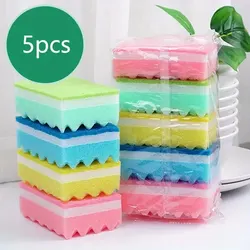 5Pcs Dishwashing Sponge Wood Pulp Cotton Color Magic Cleaning Sponge Remove Rust Pot Brushes Kitchen Washing Tool