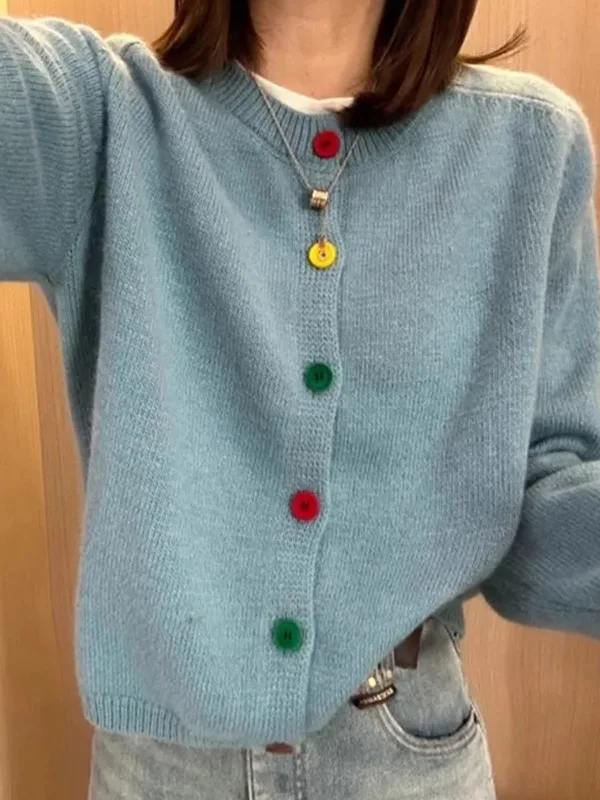 루즈핏 니트 오픈 가디건 여성용 라운드 넥 스웨터 아우터웨어 부드럽고 편안한 봄 가을 겨울 캐주얼 긴 소매