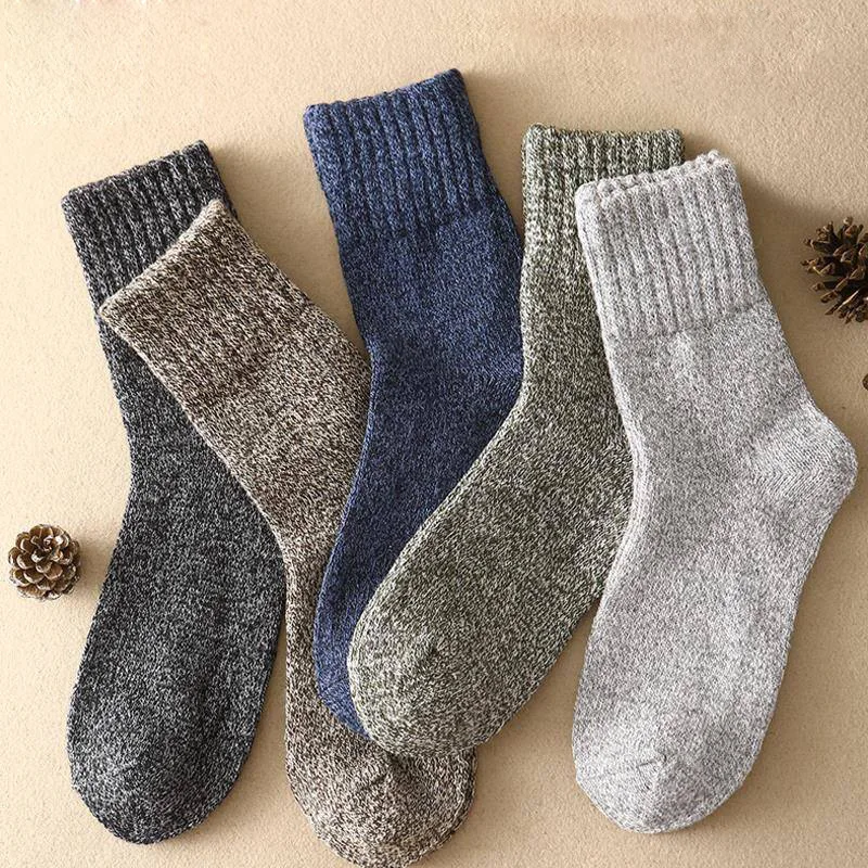 

5Pairs Lot Cotton Thickened Warm Wool Men Socks Casual Medium Tube Solid Autumn Winter Nordic Scandinavian Socks Christmas Gift