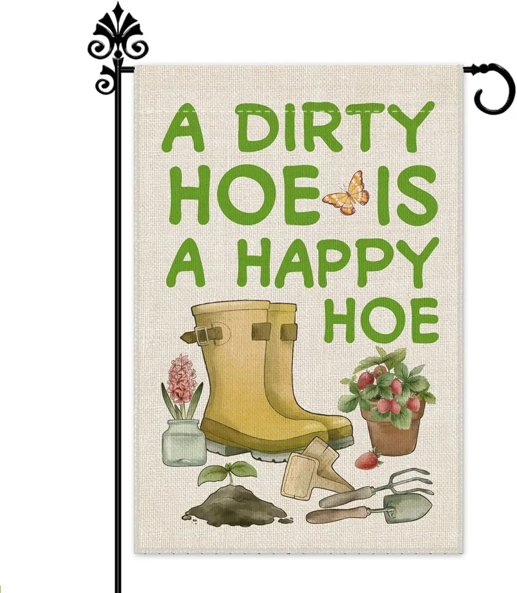 Hafhue A Dirty Hoe Is A Happy Hoe Garden Flag, 12 x 18 Inch Double Sided Farmhouse Holiday Yard Garden Lawn Decoration Flag, yyi