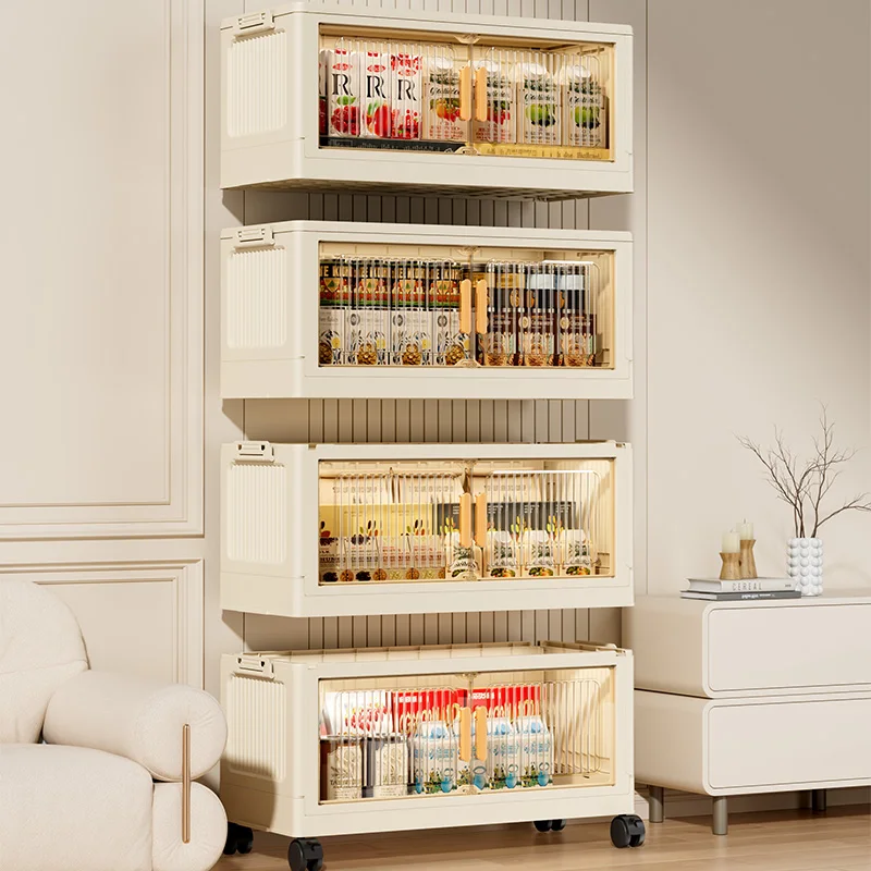 Multi-Layer Storage Box with Doors and Wheels, Stackable - Wardrobe Organizer and Storage Box, Stylish Storage Cabinet for Multiple Settings Such as Home, Dormitory, Office, Suitable for Organizing and Storing Items Like Clothes, Books, Snacks, and Miscellaneous Items