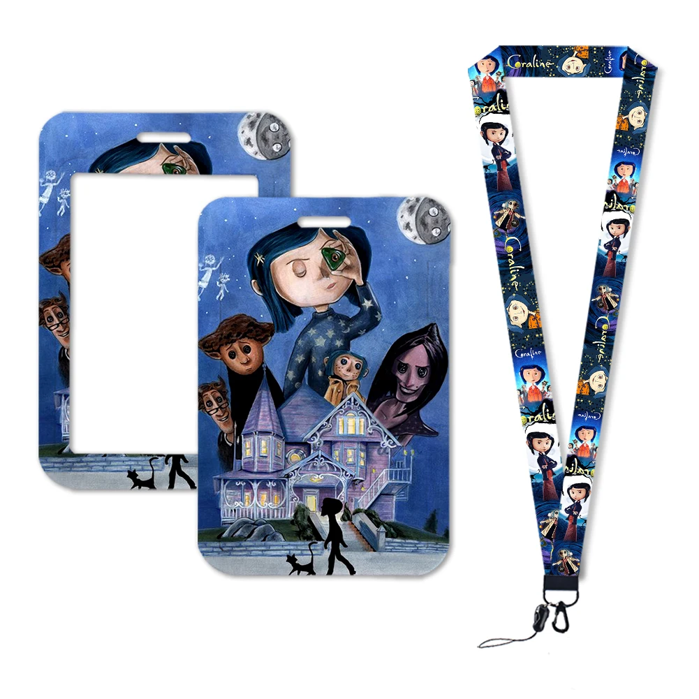 W Coraline Anime Neck Strap Lanyards Keychain Badge Holder ID Card Pass Hang Rope Lariat Lanyard Key Ring Gifts Accessories