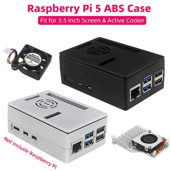Raspberry Pi 5 ABS Kasa Siyah Gümüş Plastik Kabuk İsteğe Bağlı PWM Soğutma Fanı Aktif Soğutucu Desteği 3.5 Inç Ekran RPi 5 Pi5 için