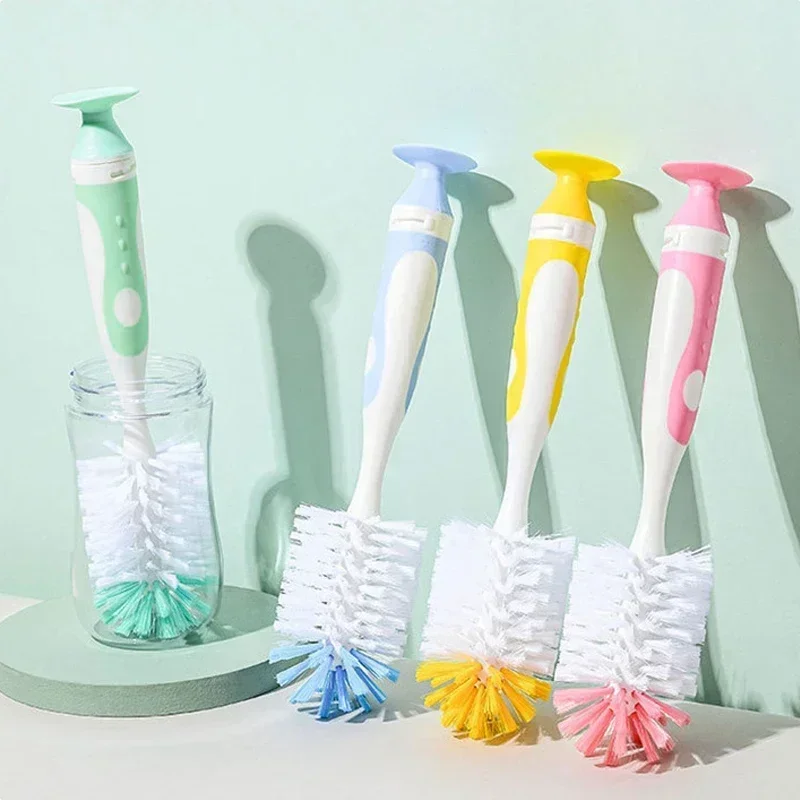 

2 in 1 Mother-child Nylon Baby Bottle Cup Cleaning Brush Suction Stand Type Feeding Clean Tool Set