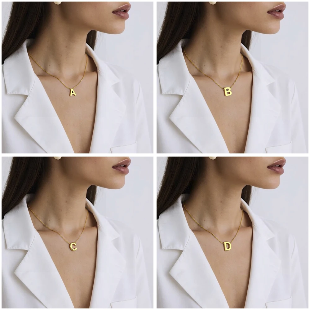 Various Specifications minimalist necklace Polished Pendants Stainless Steel Gold Initial Letter Necklace for women