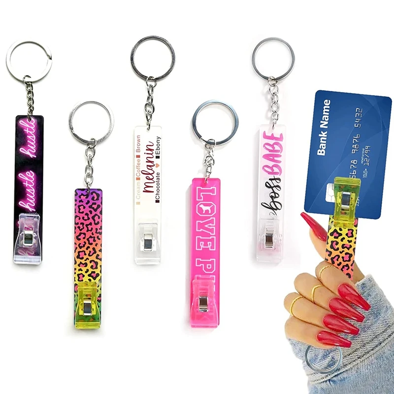 ATM Non-Contact Card Extractor Acrylic Debit Card Holder Suitable For Long Nail Card Extractor Keychain With Carrara