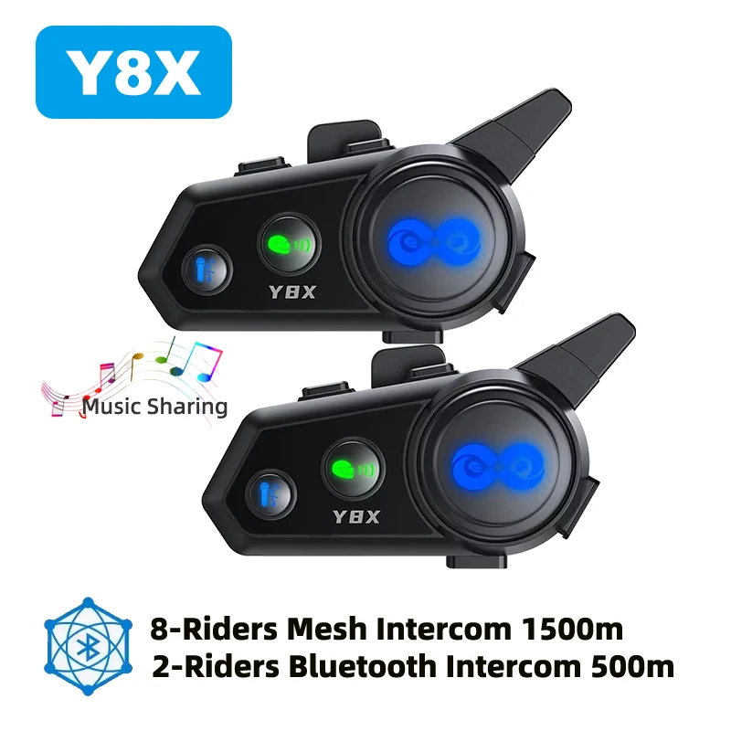 

Y8X мотоциклетный шлем, гарнитура, сетка + Bluetooth-домофон, IP56, водонепроницаемое смешивание, совместное использование музыки, голосовой помощник, шумоподавление CVC