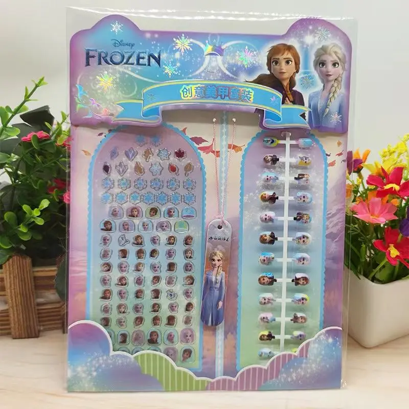 Frozen Elsa Sophia Movie Peripheral Princess Necklace Nail Sticker Set Cute Children Sweet Creative Nail Sticker Patch Gift