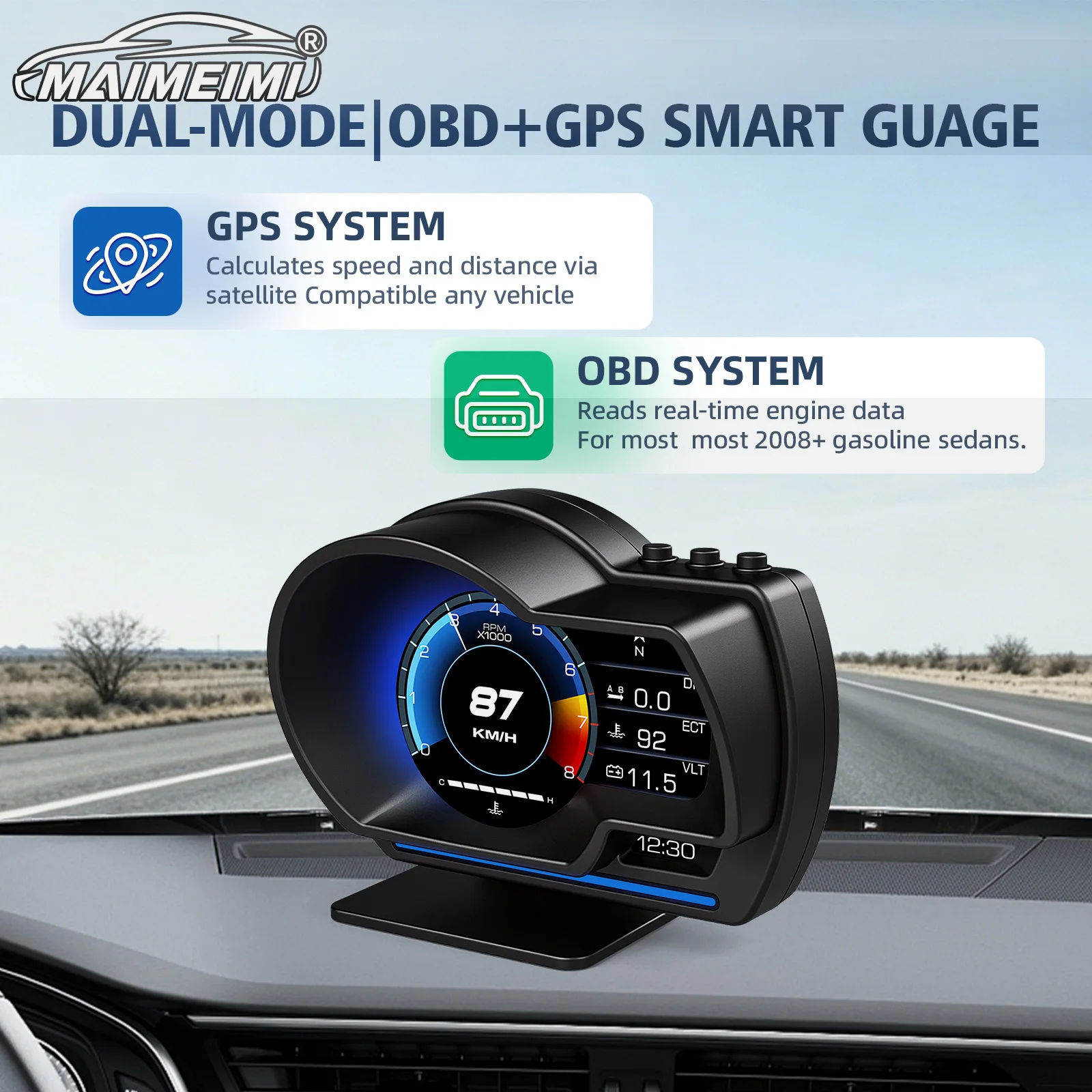 P6 OBD + GPS Head Up Display Digital HUD Odometer Car Speed Turbo Boost Water Temp RPM Fuel Consumption Accessories With Alarm