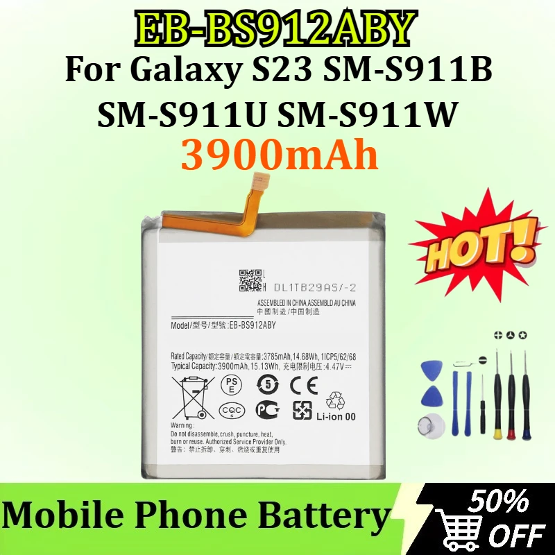 

Новый EB-BS912ABY 3900 мАч для Galaxy S23 SM-S911B SM-S911U SM-S911W Высококачественный сменный аккумулятор для мобильного телефона + инструменты