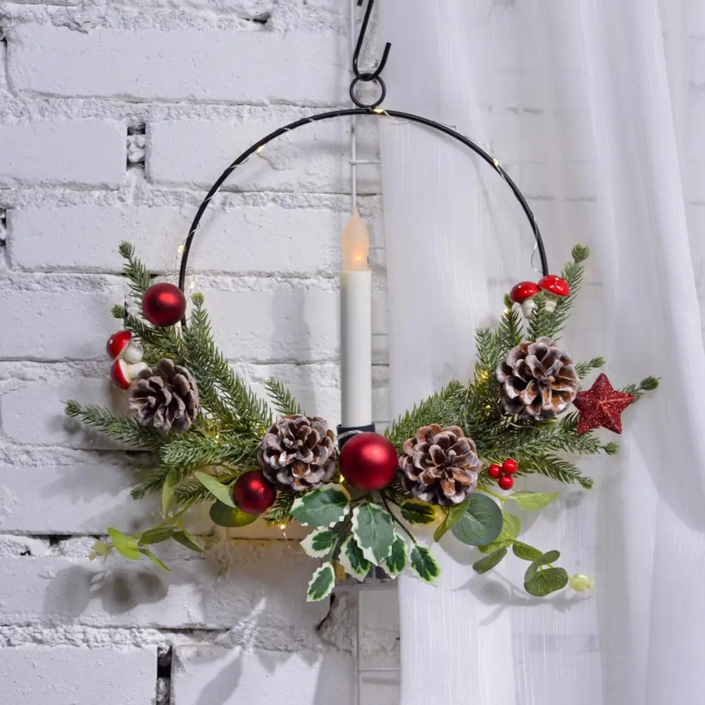 Berry Christmas Wreath Led Light-up Christmas Wreath with Berry Pinecone Garland Festive Outdoor Front Door Decoration for Xmas