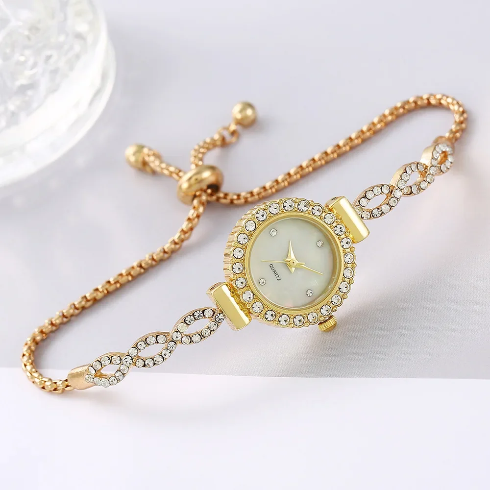 Women's Watch Luxury Rhinestone Quartz Bracelet Watch Elegant Iridescent Dial Analog Wrist Watch