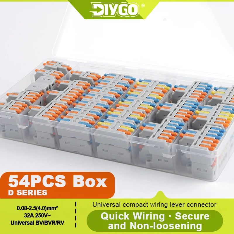 DIY GO 54PCS Quick Wiring Cable Connectors Universal Compact Electrical Conductors Splicing Splitter Push-in Home Terminal Block