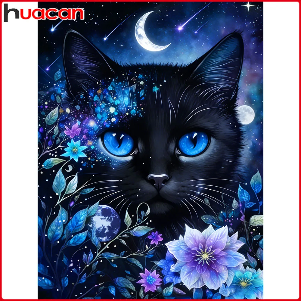 Huacan Vollquadrat Rundes Diamantgemälde Katze Mond Diamant Mosaik Tierlandschaft Komplettset Dekorative Gemälde