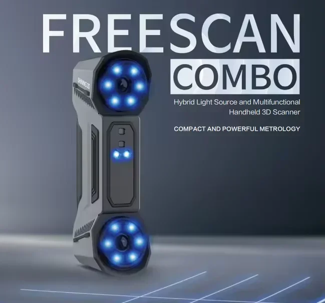 ماسح ليزر ثلاثي الأبعاد لهندسة النمذجة عكسي لامع عالي الدقة متعدد الوظائف محمول باليد Freescan Combo ماسح ليزر ثلاثي الأبعاد