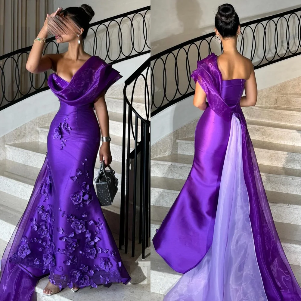 

Customized Intricate Applique Flower Pleat Mermaid One-shoulder Long Dresses Bespoke Occasion Dresses Matching Exquisite