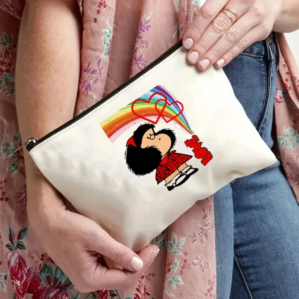 2 sztuk/zestaw Cute Cartoon Mafalda torebka damska organizer na kosmetyki modna torba na ramię Eco torba na zakupy o dużej pojemności tornister