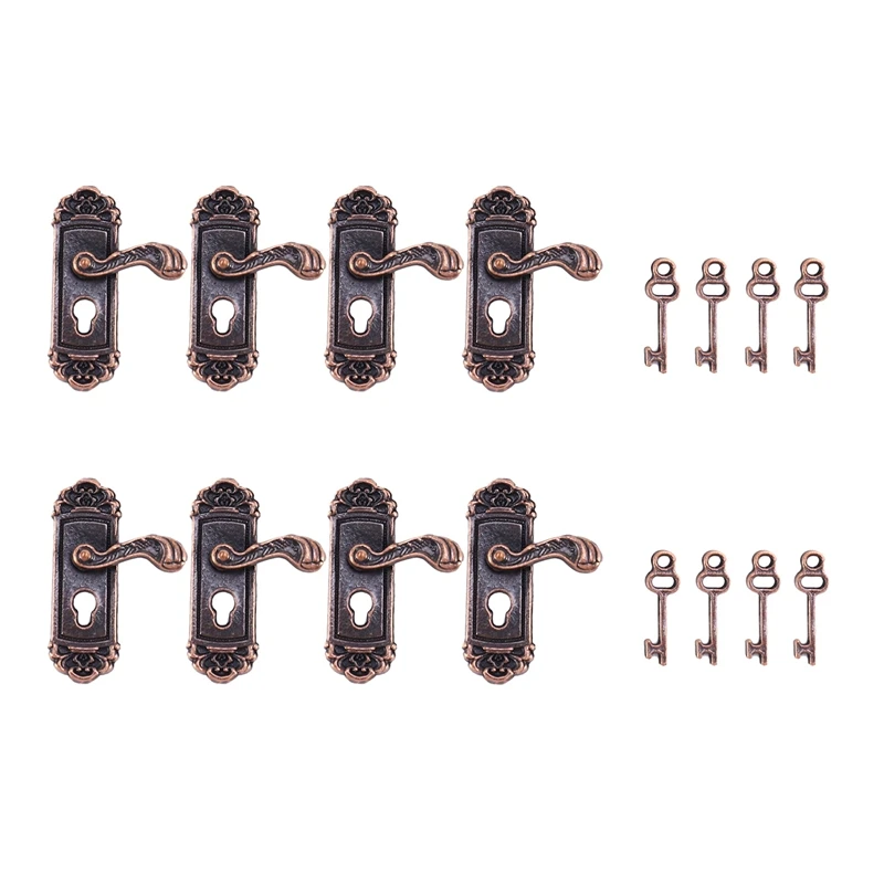 8Pcs Doll House Door Lock 1:12 Alloy Retro House Miniature Door Lock Doll House Furniture Accessories Right Handle