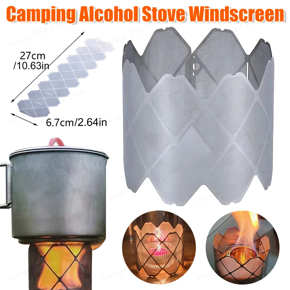Protector de viento de titanio portátil, estufa de exterior de acero inoxidable, estante de estufa de Alcohol portátil para acampar al aire libre y senderismo