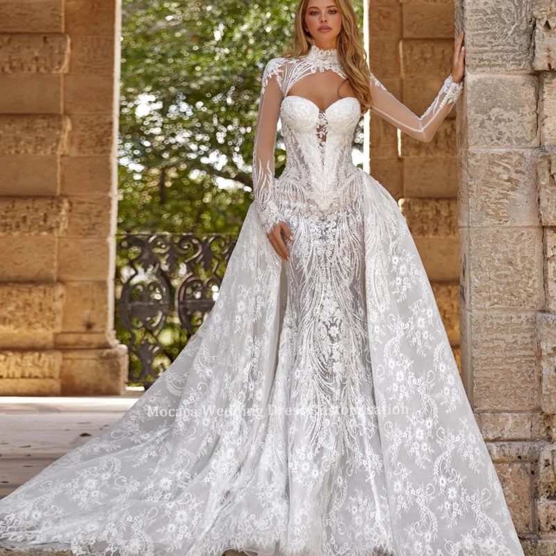mermaid wedding dress with detachable train Elegant Mikado Belle Natural 7 High Neck Detachable Train Mermaid