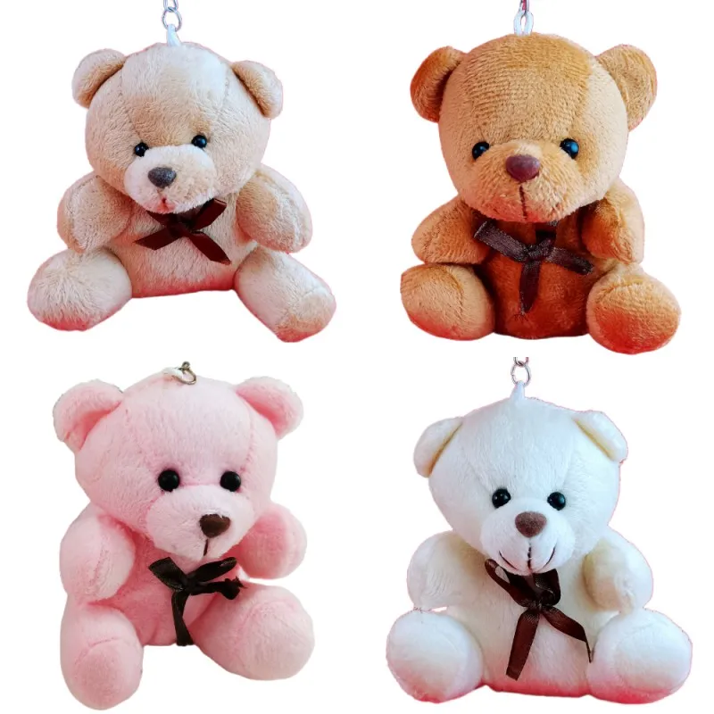 20pcs Wholesale Plush Toy Bow Tie Teddy Bear Key Ring Bowtie Backpack Bag Hiker Plushie Bears Toys Stuffed Toys Gift