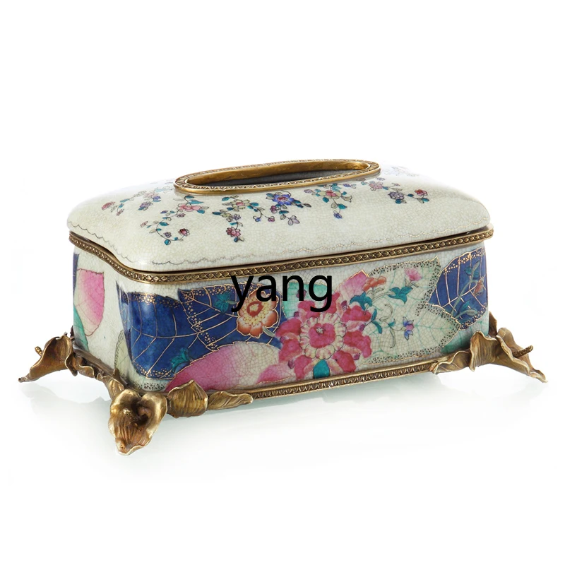 

LXL Ceramic Inlaid Copper Creative Tissue Home Decoration Paper Extraction Box Copper Crafts