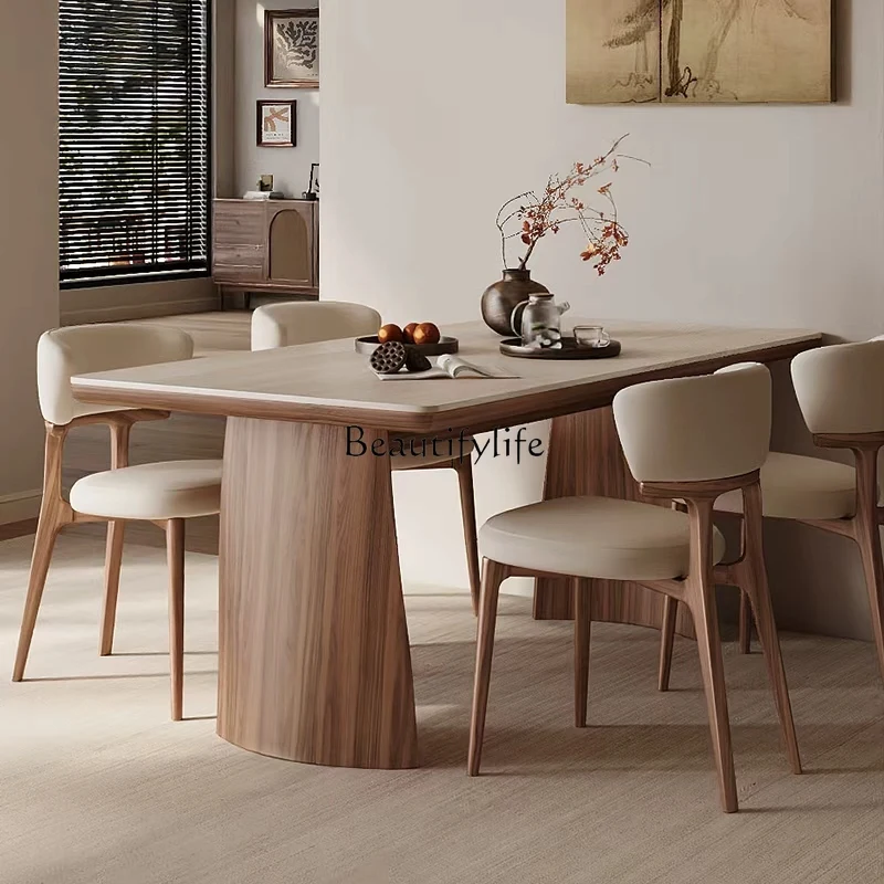 

Solid wood rock slab dining table Modern simple ash wood rectangular dining table Household small apartment