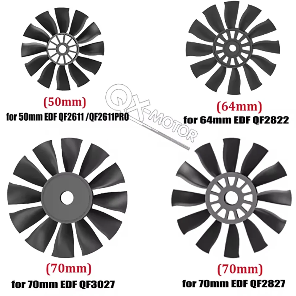 50mm 64mm 70mm 12 Pales de Ventilateur CW CCW Ventilateur Canalé Puissant Pour QX-MOTOR EDF Jet DIY Avion RC Pièces de Rechange