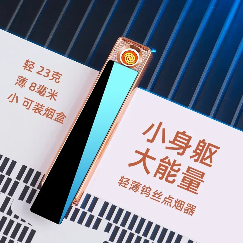 Elektronischer Mini-Zigarettenanzünder aus Wolfram, tragbare herunterziehbare Zündung, winddicht, über USB wiederaufladbar, ultradünne Feuerzeuge, Geschenk für Männer