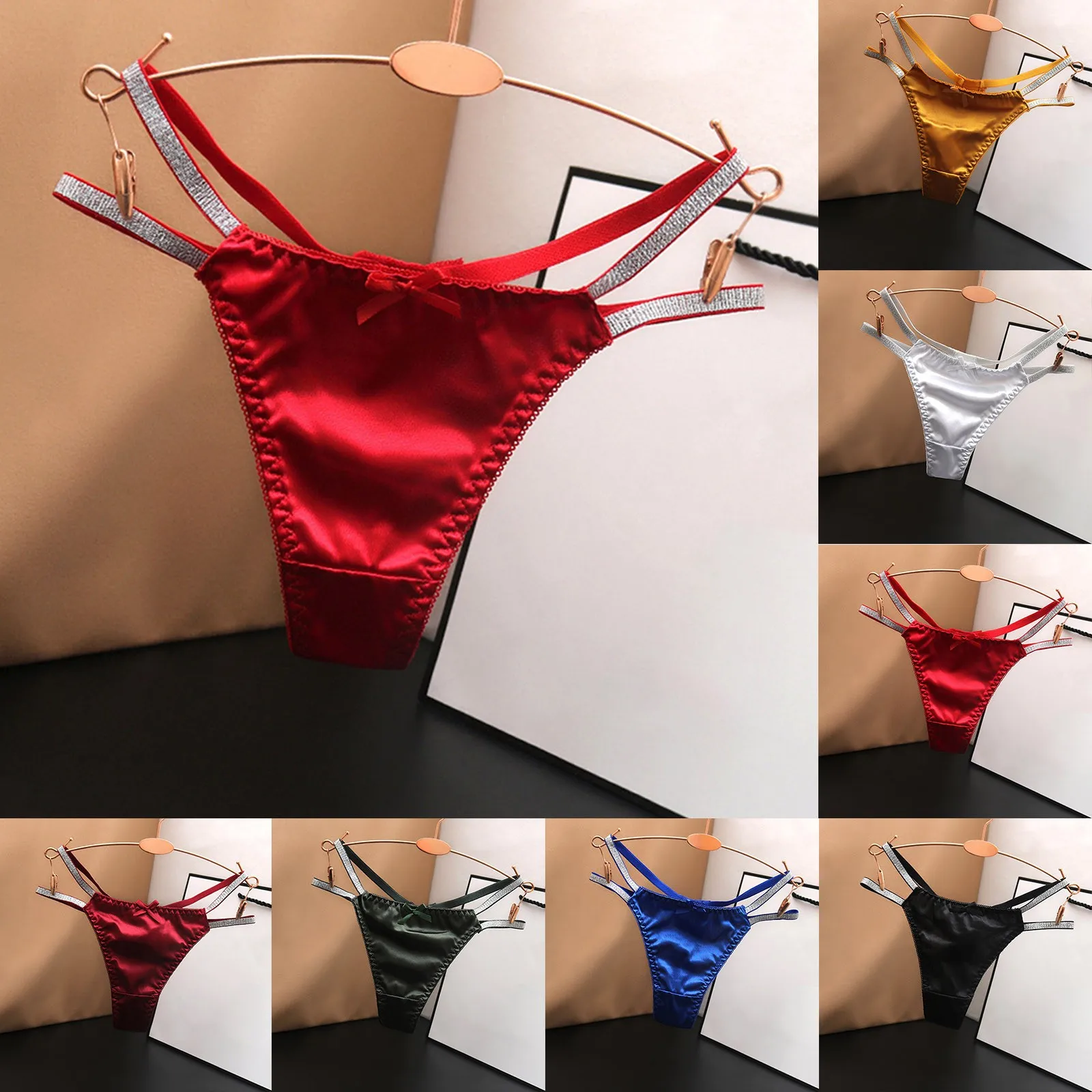 Hot Sale Women'S Low Waist Satin Fabric Briefs Solid Color Cotton Crotch Underwear Panties Seamless Underwear For Women Cotton