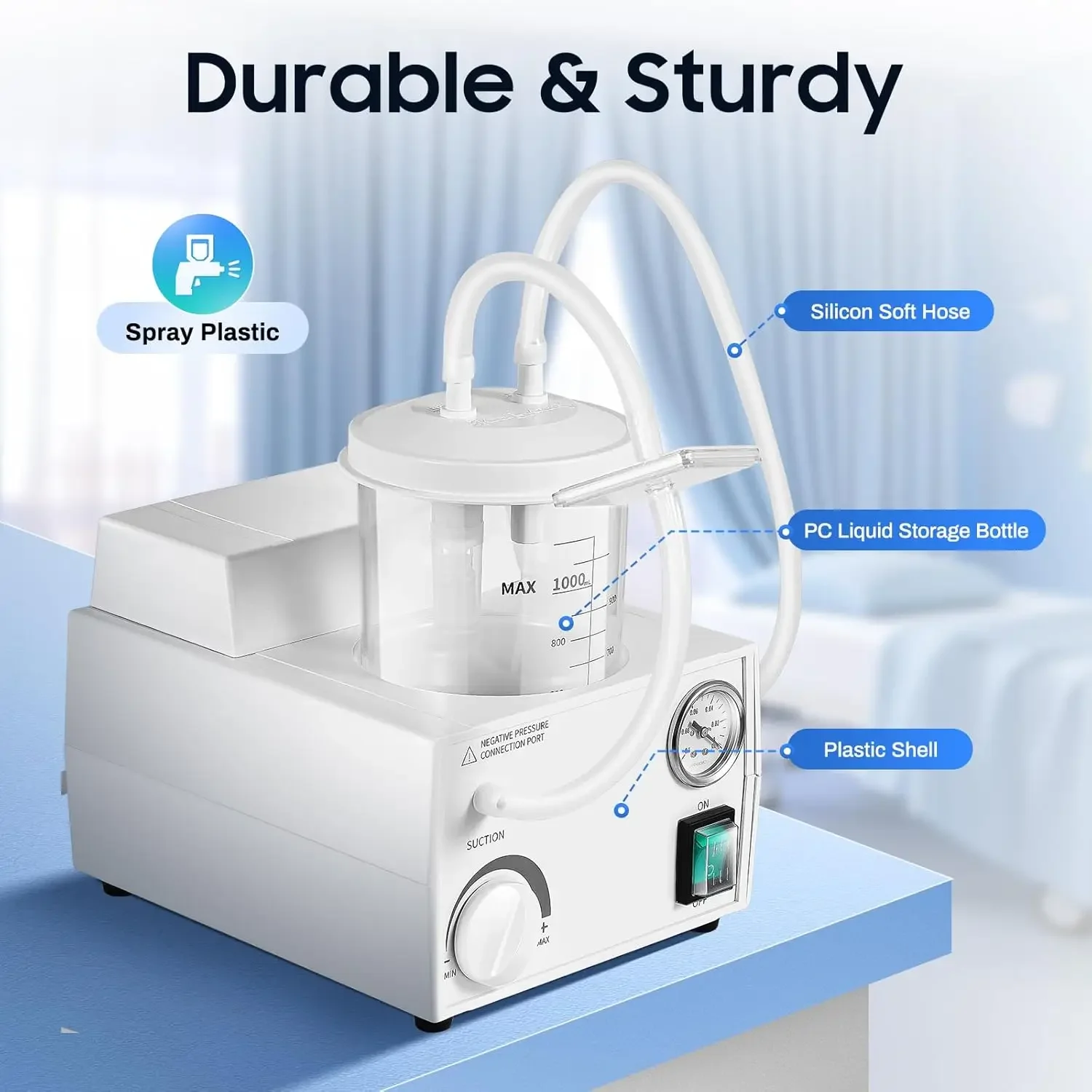 1000ML Portable Suction Unit Low Noise Vacuum Pump Machine,110V 33.8oz Electric Suction Equipment, Vacuum Pump Device for Home