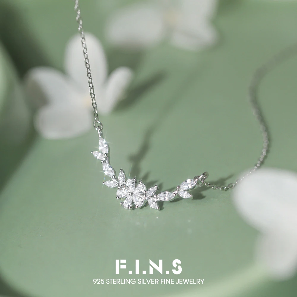 

Оригинальное ожерелье F.I.N.S из стерлингового серебра S925 с цирконом и цветком глицинии для женщин, цепочка на ключицу во французском стиле, изысканные ювелирные изделия