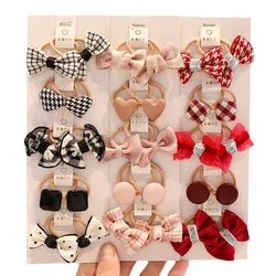 Baby Girls Bowknot Geometric Pattern Ornament Elastic Hair Band Children Sweet Soft Scrunchies Rubber Band Kids Hair Accessories