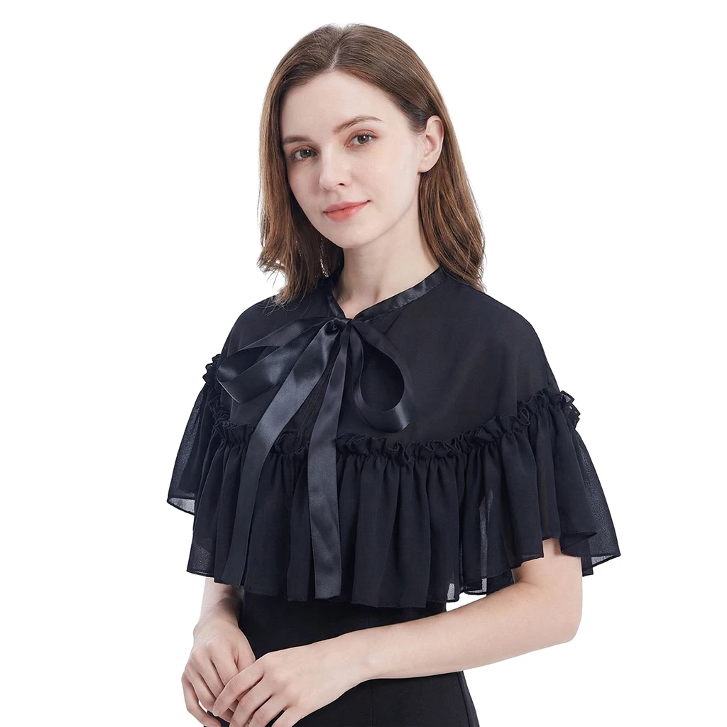 Medieval Cape Women Renaissance Short Cape Lace Gothic Lolita Cloak Chiffon Shawl for Evening Dress Wedding Cape Accessories