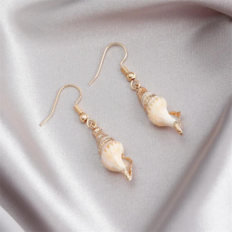 Seaside Beach Style Conch Shape Pendant Earhook Earrings Marine Biology Series Ear Accessories For Women Fashion Jewelry