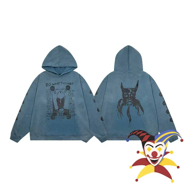 Monster Graffiti Enfants Riches Deprimes Hoodie Hooded Vintage Washed Blue Damaged ERD Pullovers