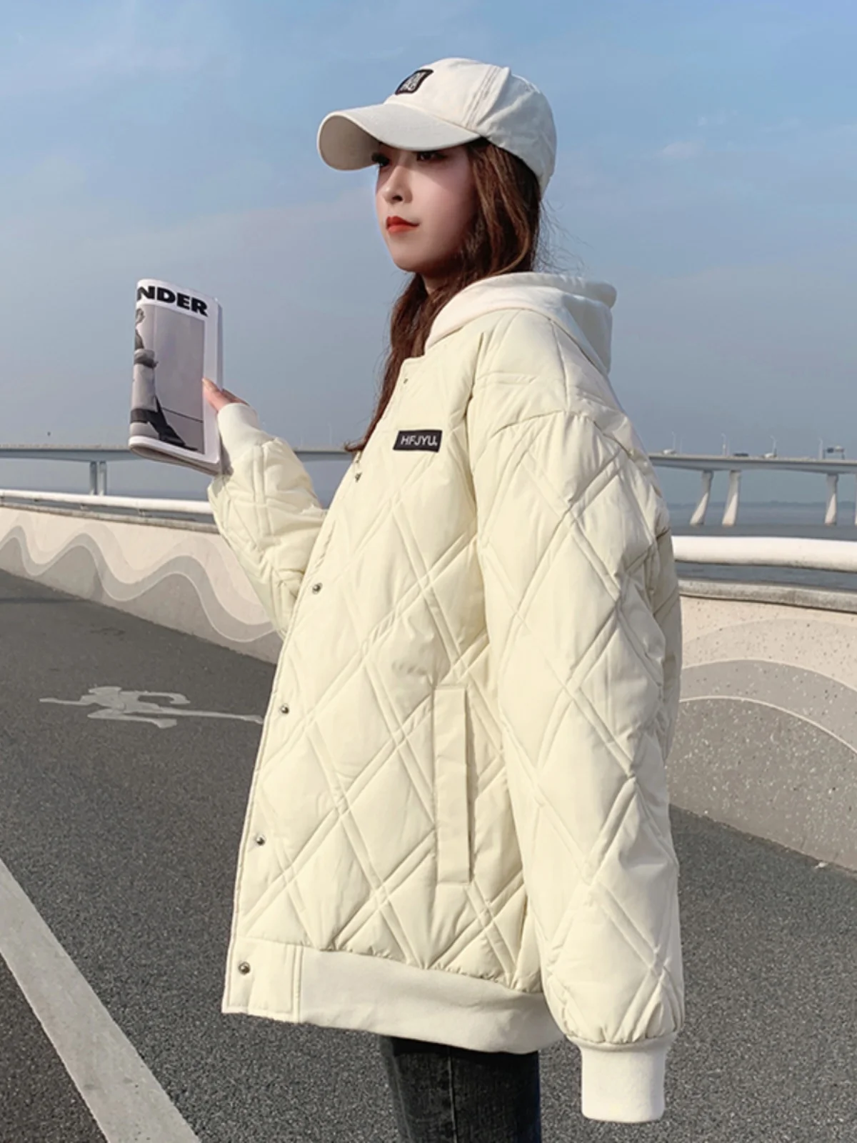 

Korean Sle Women's down Cotton Jaet Quilted Baseball Vest Autumn Winter Outerwear Thiened Long Sve Zipper Closure