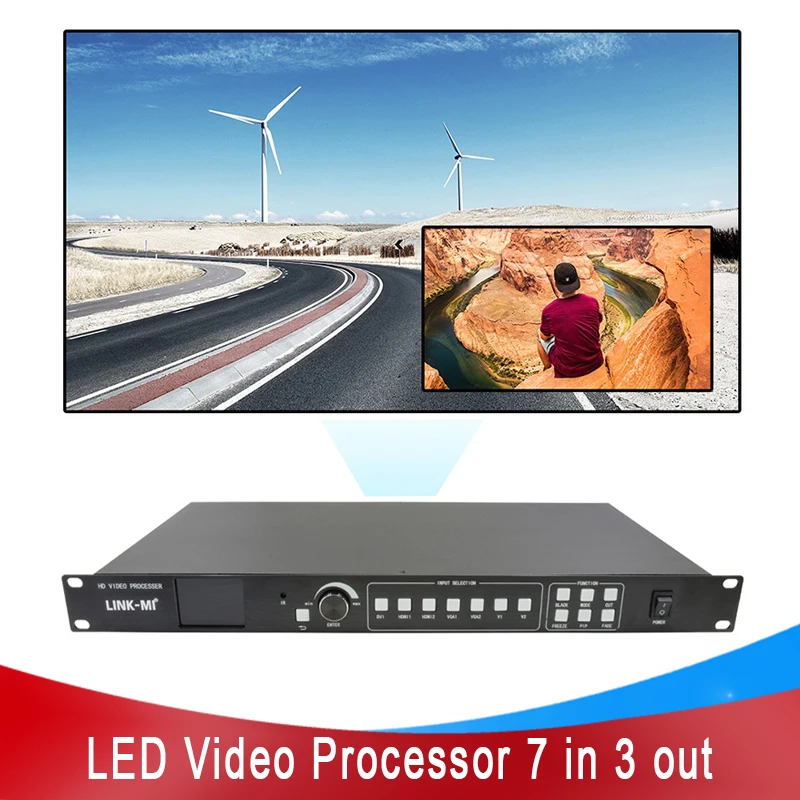 

LED Video Processor 7 in 3 out with DVI+HDMI+VGA+CVBS Support PIP adjust screen size position