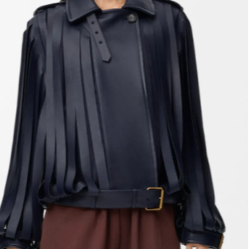 

Черная кожаная крутая куртка в полоску, свободная повседневная шикарная модная винтажная женская верхняя одежда, новинка 2025, осенне-зимние клубные пальто