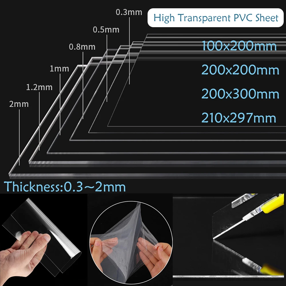 

0.3~2mm Thickness PVC Plate High Transparent Plastic Sheet Hard Board DIY Material 100x200 200x200 200x300 210x297mm
