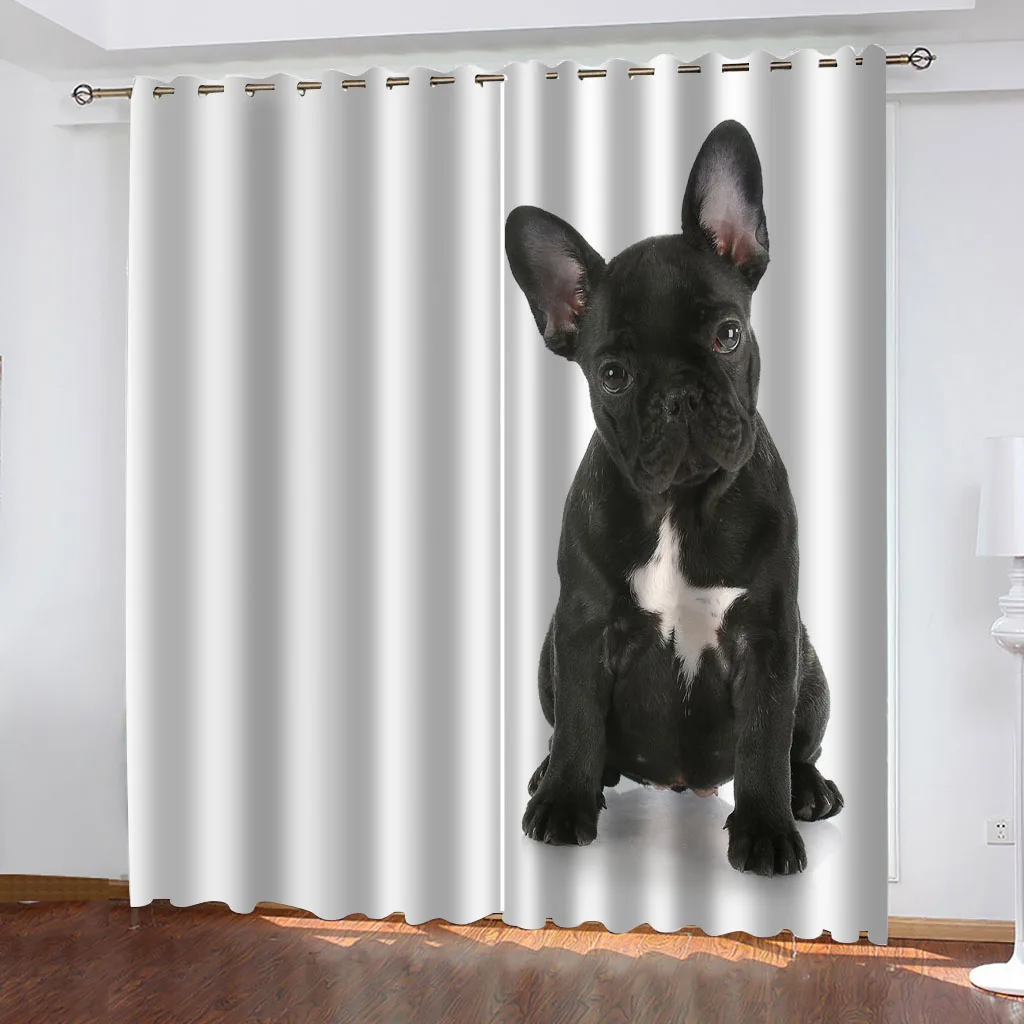 HUANZHUANG Curtains For Bedroom Eyelet Black Dog Animal Print Pattern Light Blocking Thermal Window Drapes For Kids Bedroom