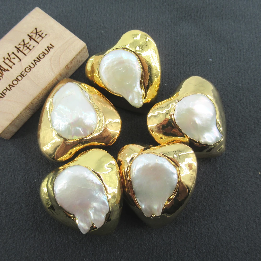 APDGG No079 5 Pcs Natural Heart Shape White Pearl Spacer Loose Beads Jewelry making accessories