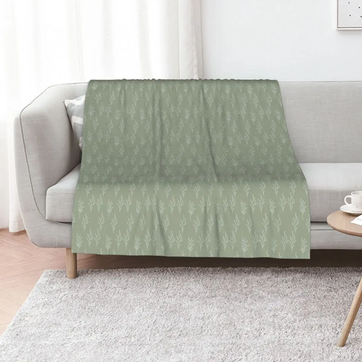 Little Branches in Sage and White Throw Blanket Single Vintage warm winter For Decorative Sofa Flannel Quilt Blankets