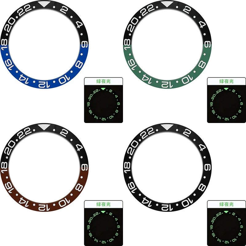 38mm Curved Ceramic Blue and Green Luminous Bezel Insert Ring Fit SKX007 SKX009 SRPD GMT SUB Watch Case Watch Ring Refit Parts