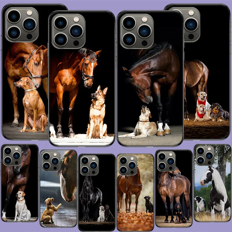 Domineering Cool Horses And Dogs Phone Case For Apple Iphone 16 13 Pro Max Coque 15 14 Plus Clear 12 Mini 11 Pro Cover Cute Fund