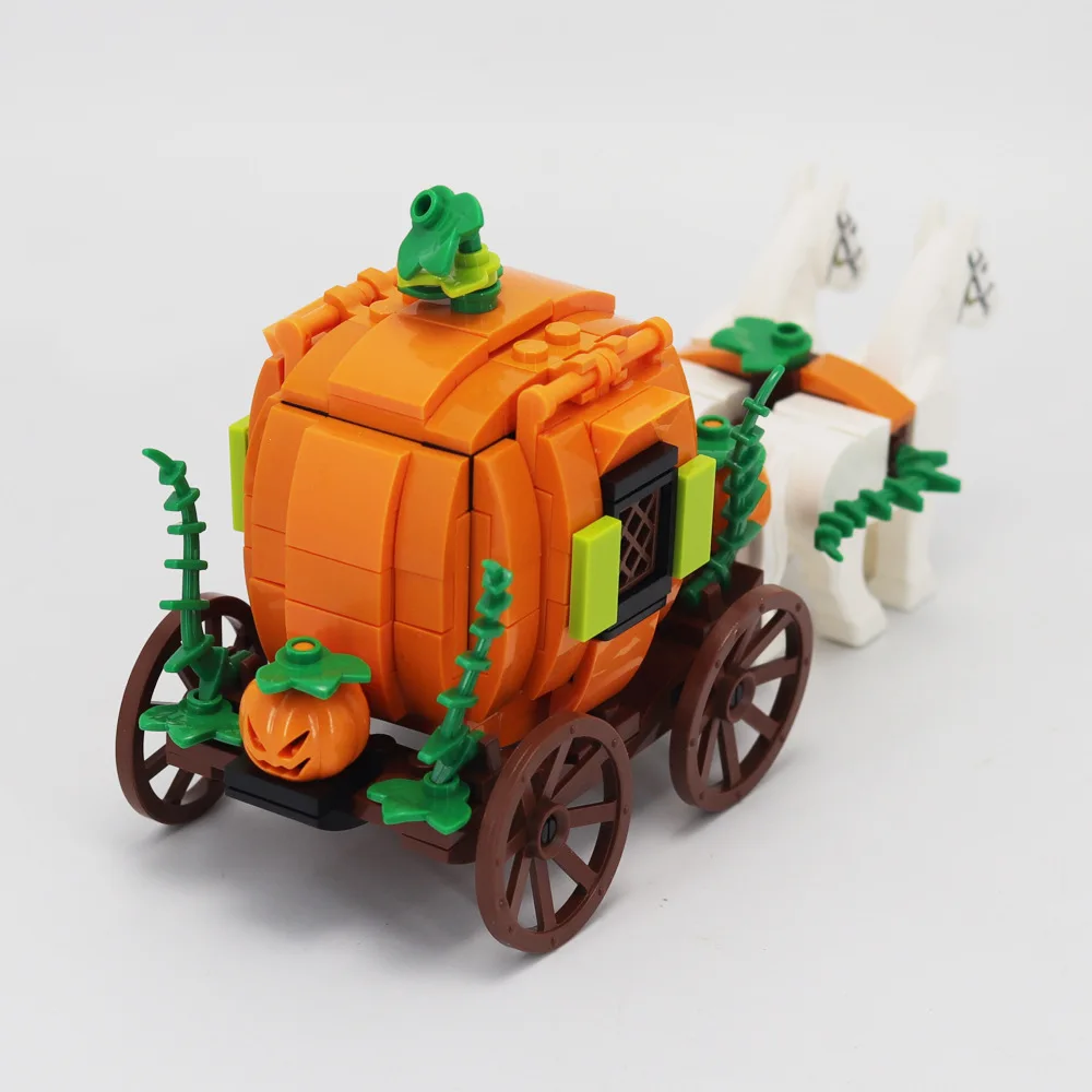 Halloween MOC The Pumpkin Carriage Building Blocks Carriage Transport Vehicle Creative Bricks Toys Compatible With LEGO