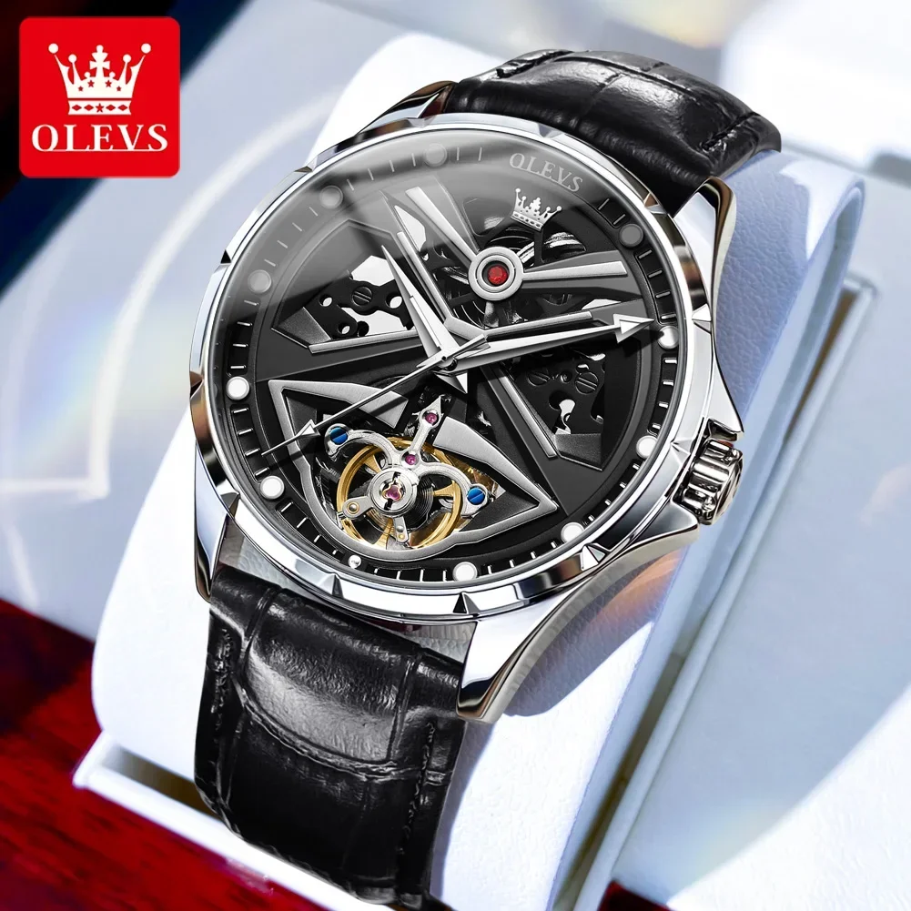 OLVES Top Brand Watch For Men Original Automatic Luminous Skeleton Fashion Big Dial Personality Mechanical Stainless Wristwatch