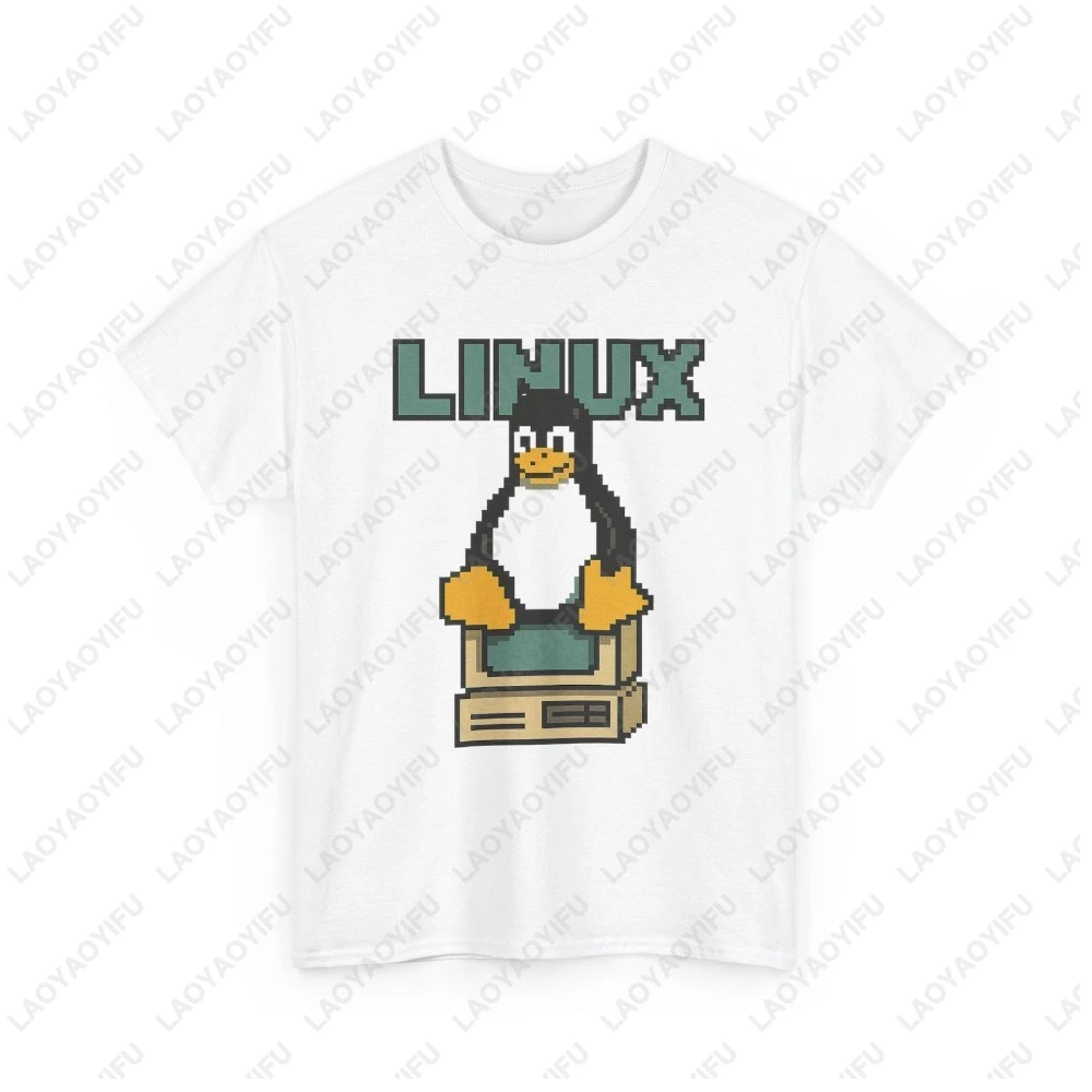 Pixel Style Linux Penguin Computer Programmers T Shirt Casual Fashion Loose Harajuku Punk Man Streetwear Summer Cotton Women Tee