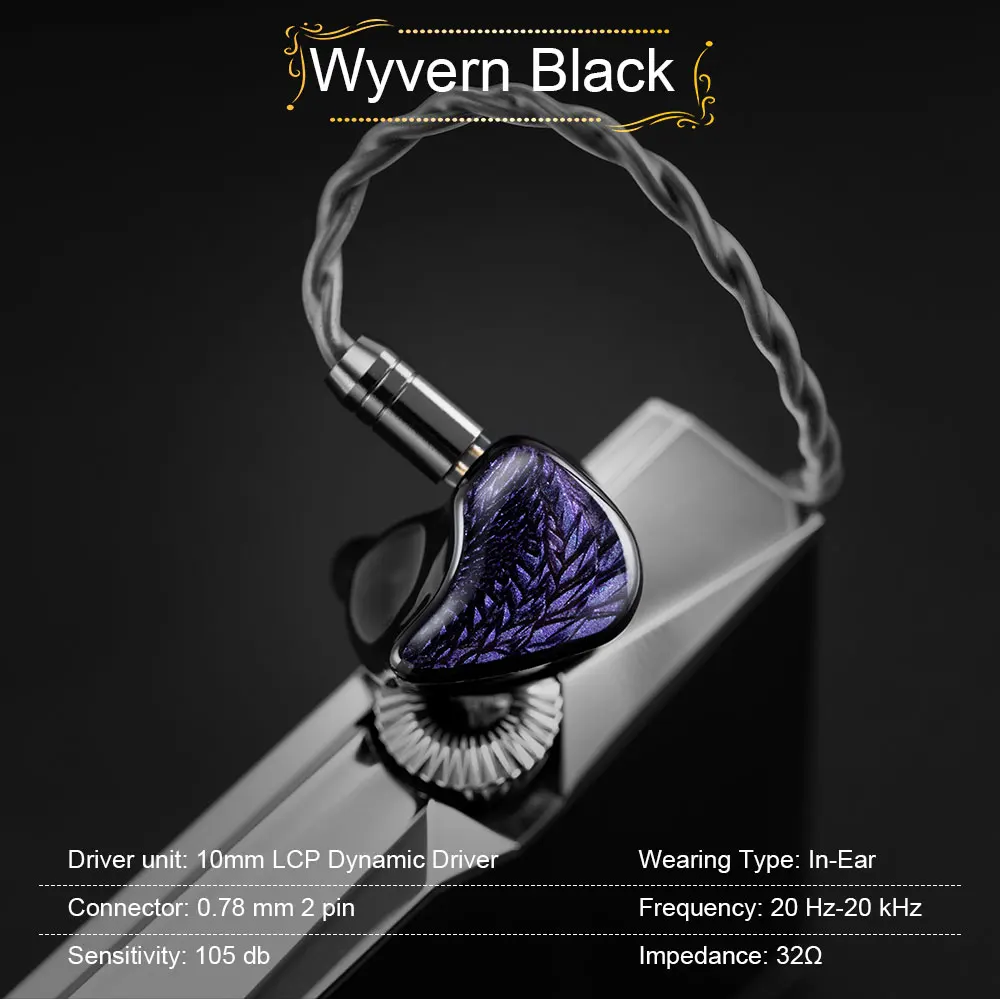 Kinera Celest Wyvern Black 10mm LCP Diaphragm Dynamic Driver In-Ear Monitors HiFi Earphone