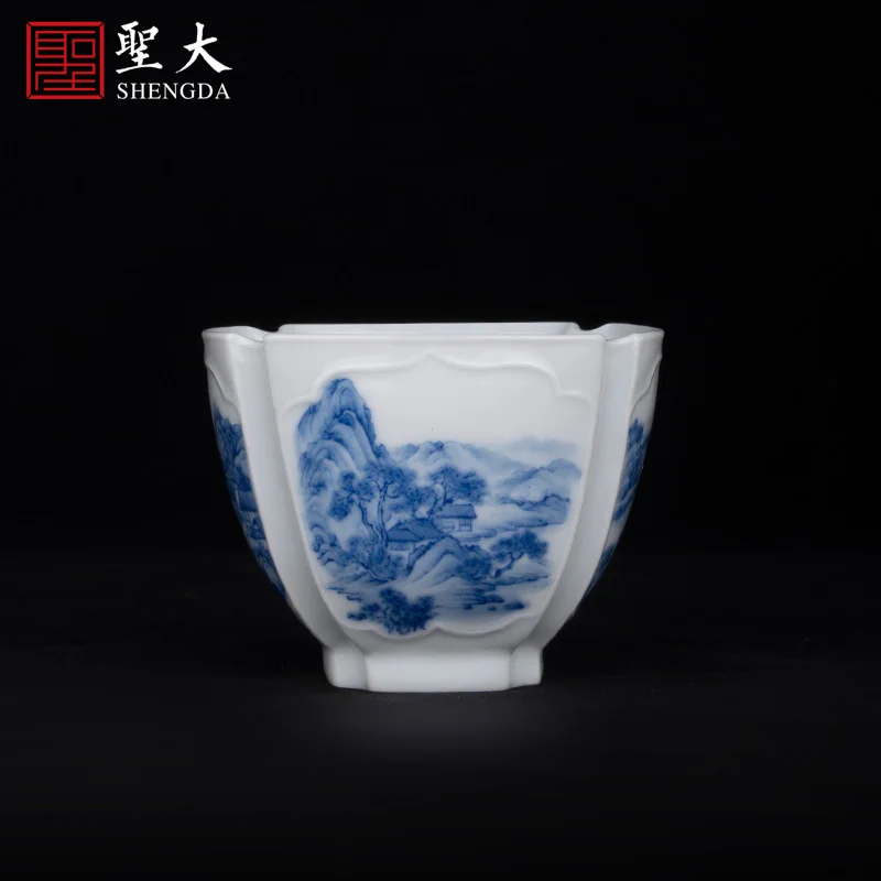 |blue and white landscape pattern master cup Jingdezhen pure handmade high-grade porcelain Kung Fu tea cup tea cup